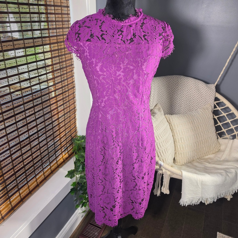 MEROKEETY Magenta Purple Floral Lace Sheath Dress M NWT Romantic Cocktail
